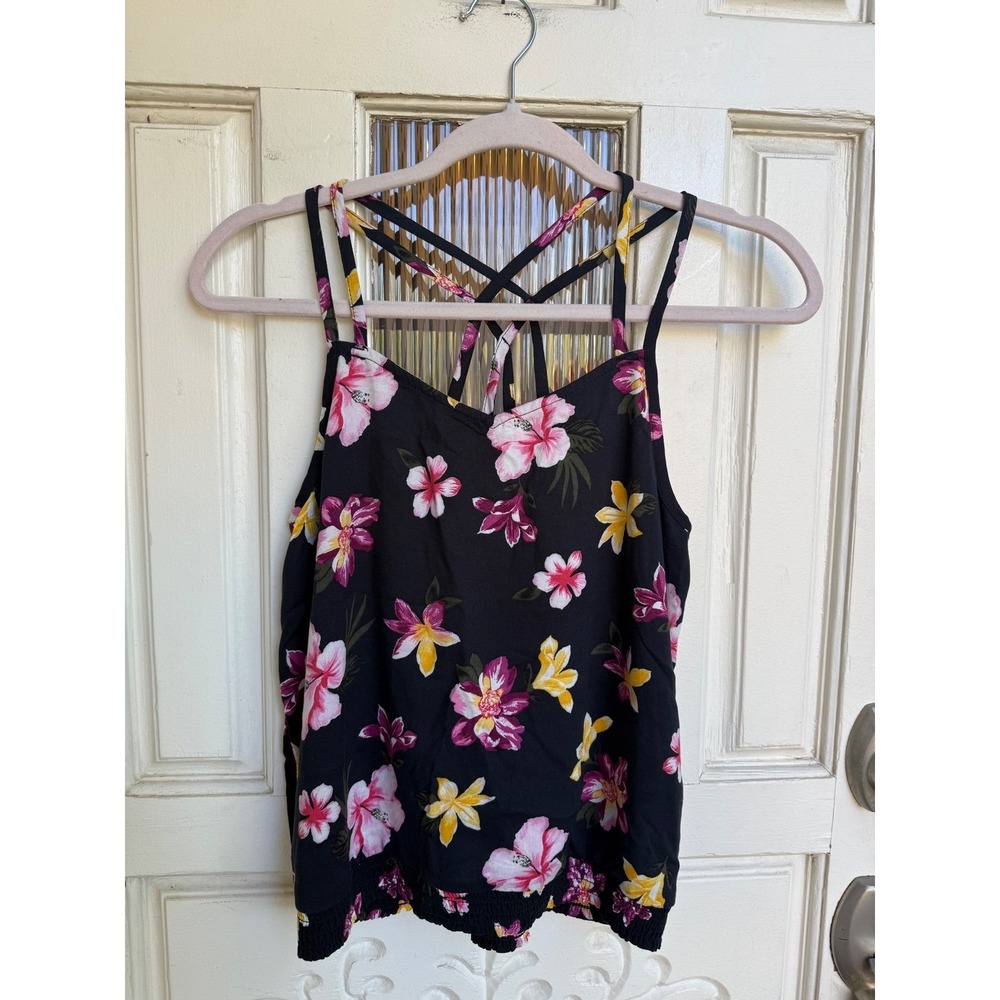 Abercrombie Kids Girls Black Floral Strappy Smocked Cami Top Size 15/16 NEW